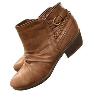 Baretraps Gene Women's Ankle Boots Brown‎ Heel Side Zip Ruched Braided Brown 10